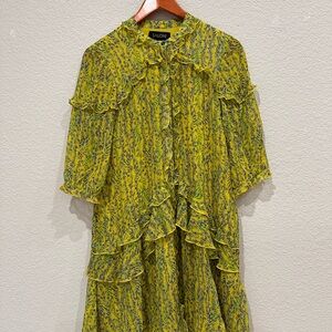 Saloni Yellow Floral Silk Ruffle Mini Dress Size 0 US 4 UK botanical print